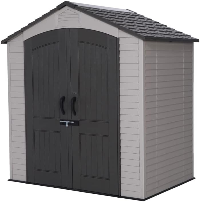 Lifetime 7' x 7' Outdoor Storage Shed with High-Density Polyethylene, Steel-Reinforced, Desert Sand