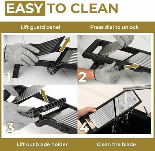 Gramercy Adjustable Mandoline Food Slicer, Mandoline Slicer for Kitchen, Mandolin, Potato, Tomato, Carrot, Vegetable, Fruit and Onion Cutter, Stainless Steel, INCLUDING Cut-Resistant Gloves, Black PRO