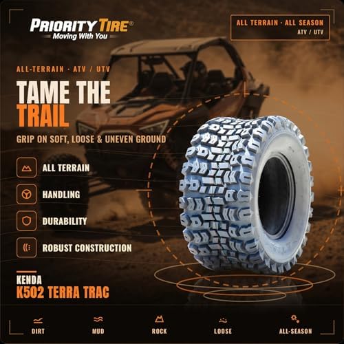 Kenda Terra Trac Front/Rear 6 Ply 22-11.00-10 K502 Lawn & Garden/Turf Tire | ATV & UTV All Terrain All Season Traction 102A3 Rated 6 Ply Bias Construction Black Sidewall Tire
