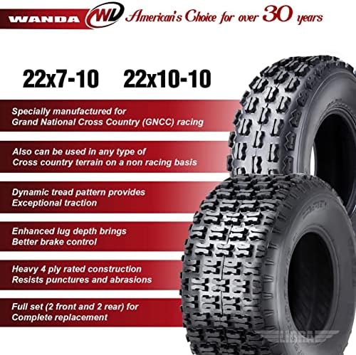 WANDA 4 Sport ATV Tires 22x7-10 Front 22x10-10 Rear 4PR