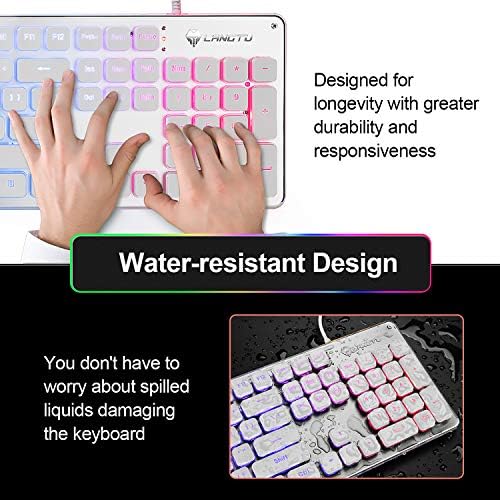 LANGTU Membrane Gaming Keyboard, Rainbow LED Backlit Quiet Keyboard for Office