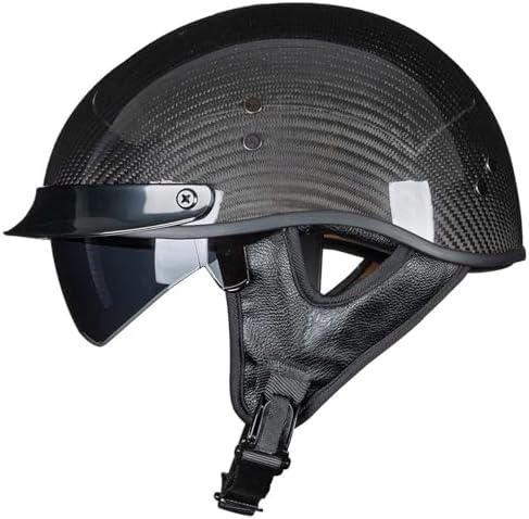 VCOROS Carbon Fiber Open Face Retro Motorcycle Half Helmet DOT
