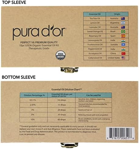PURA D'OR Organic Perfect10 Essential Oils Aromatherapy Box Set, 10mL x10