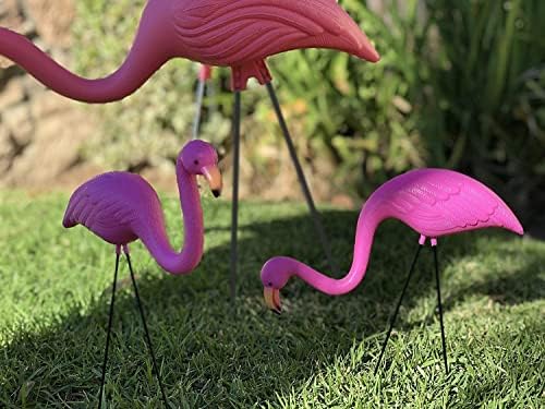 GiftExpress Pink Flamingos Yard Decorations - 2 Pack Small 14" Tall Plastic Flamingo Statue w/Metal Stakes - Lawn Ornaments & Garden Decor for
