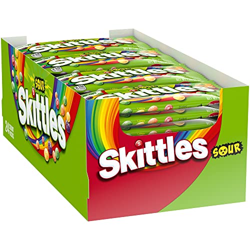 SKITTLES Sours Chewy Sour Candy Packs, Full Size Bulk Candy, Pack of 24 | Original Sour Chewy Candy, Individually Wrapped Full Size Packs