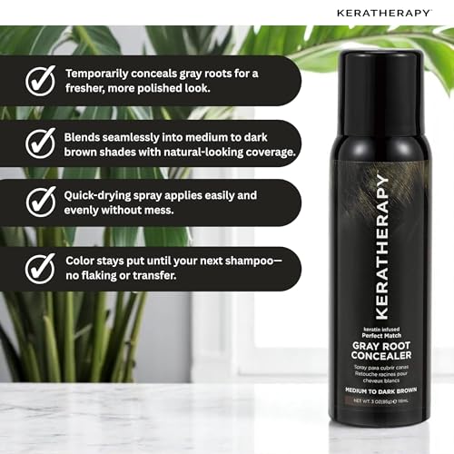 Keratherapy Keratin Infused Perfect Match Gray Root Concealer Spray, Dark Brown, 3 oz