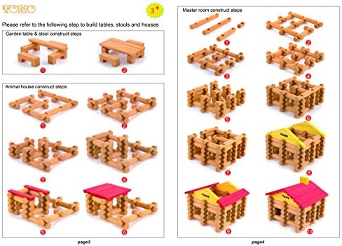 TOWO Wooden Log Building Set, 207-Piece Farm House Construction Toy | 207-piece wooden log farm playset for building a farmhouse