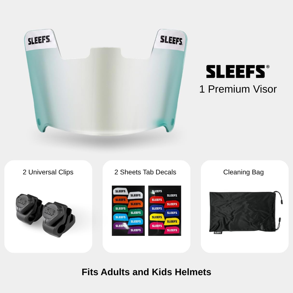 SLEEFS Clear Football Visor for Helmet - Professional Football Visor - Face & Eye Shield - Fits Youth & Adult Helmets - Includes Quick Visor Clips