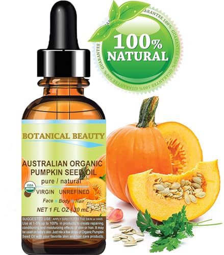 Botanical Beauty Australian ORGANIC PUMPKIN SEED OIL 100% Pure Natural Virgin Unrefined Cold Pressed Carrier Oil. 1 Fl.oz.- 30 ml. for Face, Skin, Hair, Lip, Nails