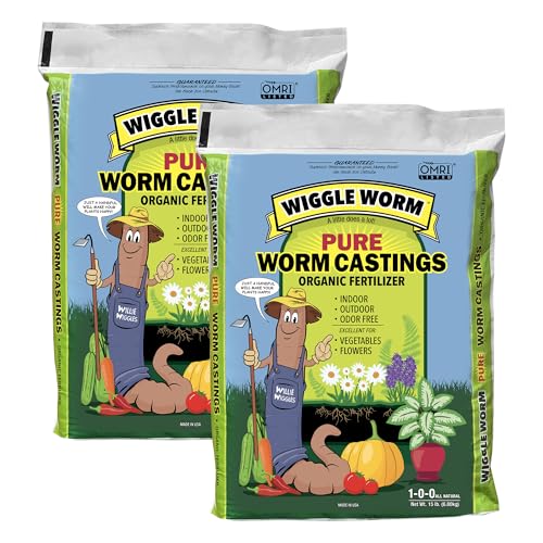 Wiggle Worm 100% Pure Organic Worm Casting Fertilizer, 15lb | Mineral-Dense Formula Improves Soil Fertility, Aeration & Healthy Root Growth for Houseplants & Vegetables