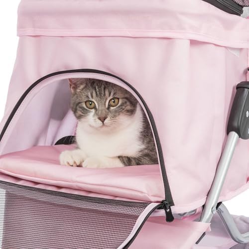 TRIXIE Foldable Pet Stroller for Cats and Dogs, Pet Carrier Strolling Cart with Weather Cover, Storage Basket, Cup Holder, Black | Lightweight, Compact and Portable, Easy to Travel