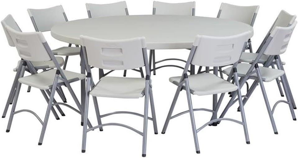 National Public Seating BT-R Series Steel Frame Round Blow Molded Plastic Top Folding Table, 700 lbs Capacity, 71" Diameter x 32" Height