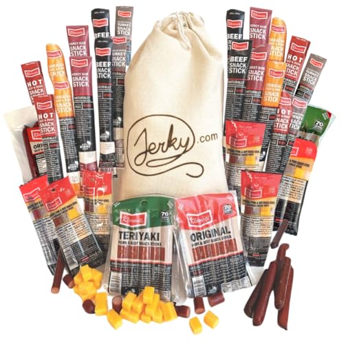 Jerky.com 26pc Meat Sticks Variety Pack - Birthday Gifts for Men - Beef Jerky Gifts for Men - Low Sugar & High Protein - Gluten Free & Keto Meat Sticks - Pork, Turkey, Ham Beef Jerky Sticks & Cheese Sticks