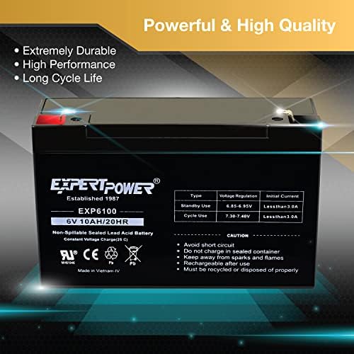 ExpertPower EXP6100 6V 10Ah - (2 Pack) SLA AGM 6V Battery for Emergency Light, Deer Feeder, Solar Storage, Electric Scooters