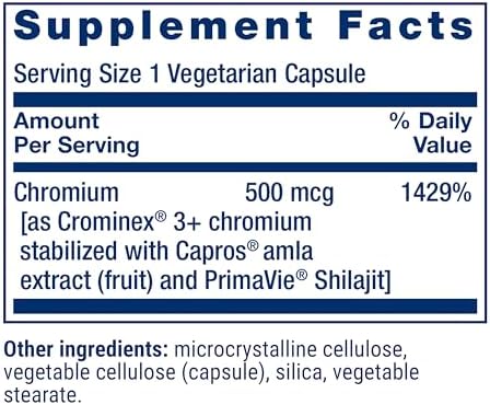 Life Extension Optimized Chromium with Crominex 3+, 500 mcg, 60 Capsules | Glucose Health Support, Gluten-Free, Non-GMO & Vegetarian