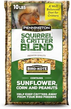 Pennington Squirrel & Critter Blend with Sunflower, Corn & in Shell Peanuts | 10-lb bag, Corn, sunflower seeds