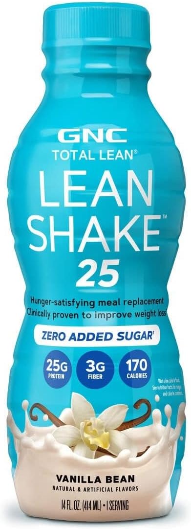 GNC Lean Shake 25 Protein Shake, Clinically Proven Weight Management, Meal Replacement, 25g Protein with Zero Added Sugar, Ready to Drink, Vanilla Bean, Pack of 12
