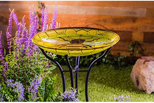Evergreen Garden Beautiful Summer Bumble Bee Outdoor 18 inch Glass Bird Bath