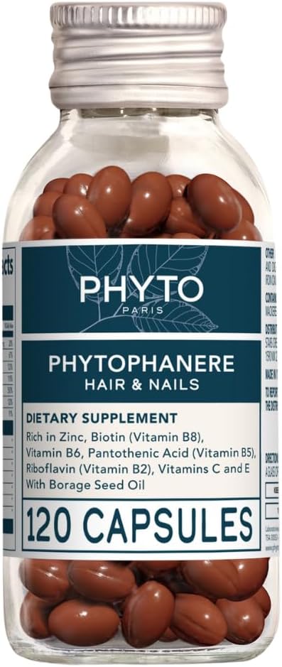 PHYTO Phytophanère Hair Growth Supplement for Women & Men - Biotin, Zinc & Vitamin B6 for Thicker, Stronger Hair & Nails - 120 Capsules, 2-Month Supply