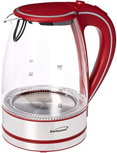 Brentwood Appliances KT-1900R Tempered Glass Tea Kettles, 1.7-Liter, Red