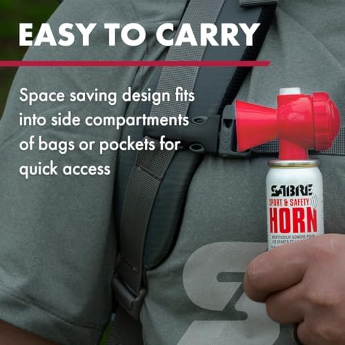 SABRE Sport and Safety Horn, 130 dB Air Horn, 60 ¼ Second or 25 ½ Second Bursts, Audible Up to 1/2-Miles (804-Meters), Perfect for Use at Sporting Events, Boating, Camping, Hiking