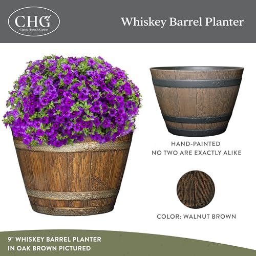S72CP3D-037R Whiskey Barrel Planter 3 Pack, 15", Kentucky Walnut