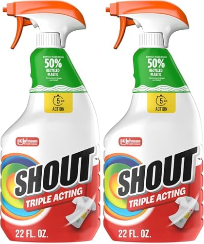 Shout Active Enzyme Laundry Stain Remover Spray, Triple-Acting Formula Clings, Penetrates, and Lifts 100+ Types of Everyday Stains - Prewash Spray 22oz