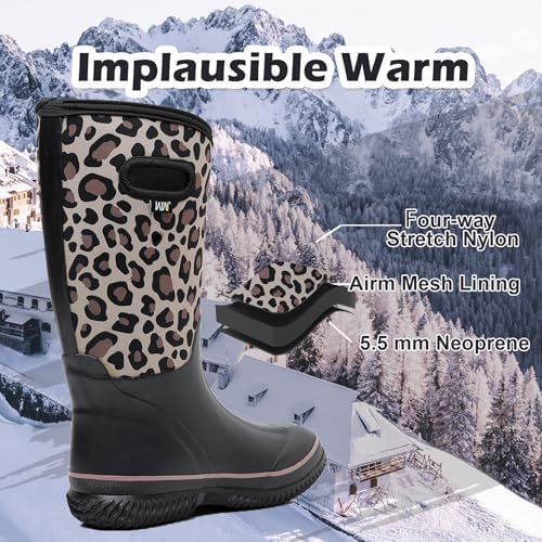 WTW Womens Mid Calf Rain Boots - Waterproof Insulated Neoprene Rubber Boots Mud Outdoor Hunting Garden Boots