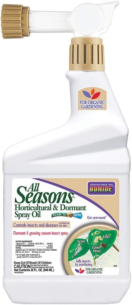 Bonide All Seasons Horticultural & Dormant Spray Oil, 32 oz Ready-to-Spray, Disease Prevention and Insect Killer for Organic Gardening