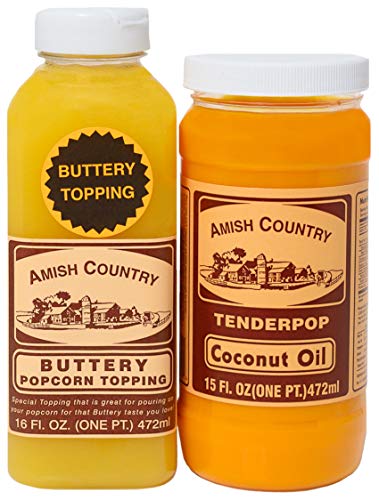 Amish Country Popcorn | Coconut Oil and Buttery Topping Bundle | 15 oz Coconut Oil and 16 oz Buttery Popcorn Topping | Old Fashioned