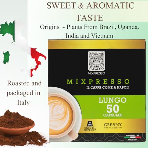 Mixpresso Classe Coffee Espresso Capsules Compatible With Nespresso Original Brewers, Single Cup Coffee Pods 100% from Italy, Medium Roast 80% Arabica Espresso, 50 Count Coffee Capsule Intensity 8/12 | 50 Count Single Cup Coffee Pods Compatible With Nesp…