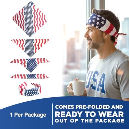 Costume Adventure American Flag Bandana Headband for Men and Women | Men's Patriotic USA Flag Bandana USA Apparel Clothing Bandanna America Apparel