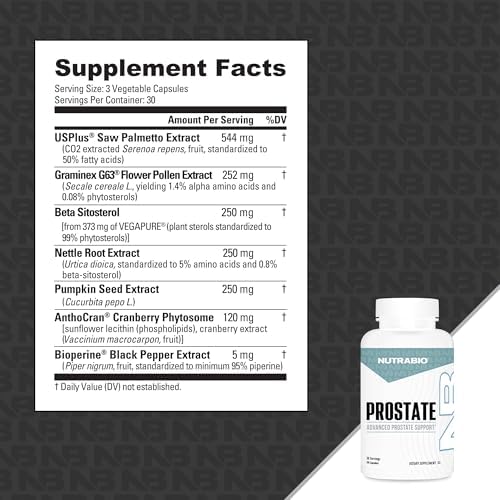 NutraBio Prostate- Advanced Prostate Function Support- Inflammation Defense and Antioxidant Support- 90 Capsules