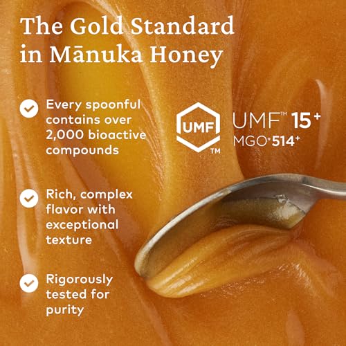 Comvita Manuka Honey UMF 15+ (MGO 514+) Raw, Monofloral - 250g (8.8 Oz) | Raw Manuka Honey New Zealand, Pure Unpasteurized Honey, Superfood for Immune Health, Wild, Use in Tea, Non-GMO