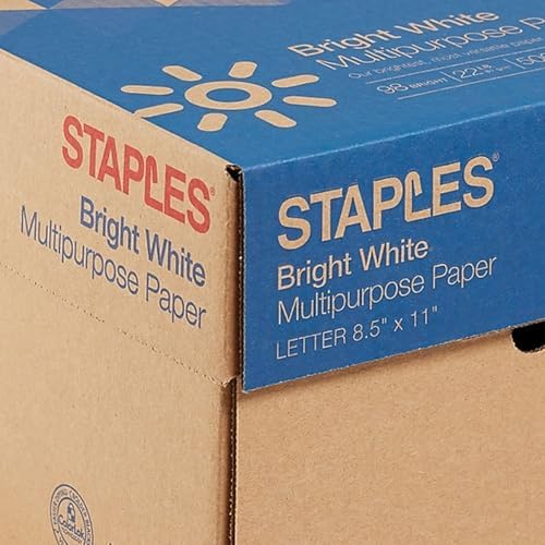 Staples Multipurpose Paper, 8 1/2" x 11", Bright White, Ream, For Office, School & Home