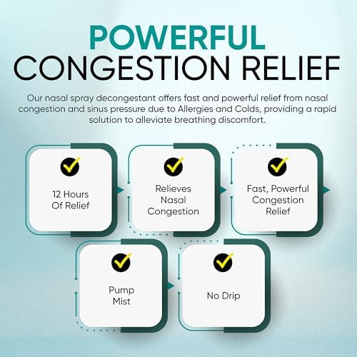 Berkley Jensen No Drip Severe Congestion Nasal Spray - Maximum Strength Decongestant with Oxymetazoline HCl & Menthol - Pump Mist Applicator, No Steroid, 12 Hour Relief, 1 Fluid Ounce (Pack of 3)