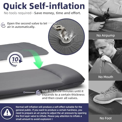 INVOKER Camping Sleeping Pad, Self-Inflating, 75 x 24 x 3.15 in, Green
