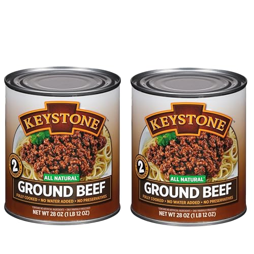 Keystone Meats All Natural Heat and Serve Ground Beef 14 oz – Fully Cooked Canned Meat – Ready to Eat – 5-Year Shelf Life – Pantry Staple for Everyday Meals, Emergency Survival Canned Food – Made in USA – Pack of 3
