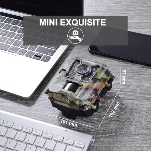 WOSPORTS Mini Trail Camera,30MP 1080P HD Game Camera Motion Activated with IR Night Vision Waterproof Video Deer Cam for Outdoor Wildlife Monitoring