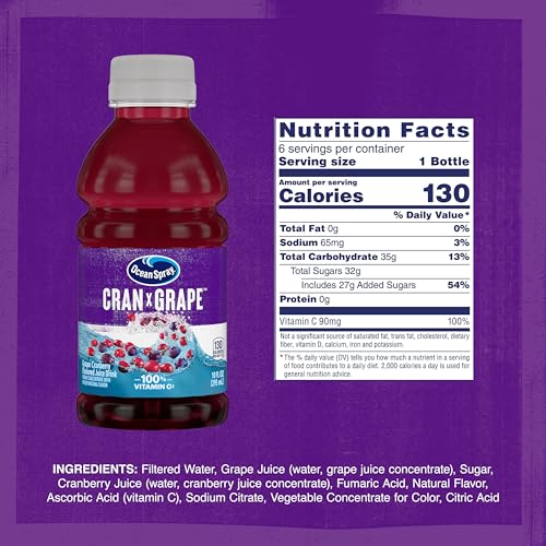 Ocean Spray® Cran-Grape® Juice Drinks, 10 Ounce Bottles, 6 Count | Ocean Spray® Cran-Grape® Juice Drinks, Made with Real Fruit Juice, 10 Fluid Ounce Bottles, 6 Count