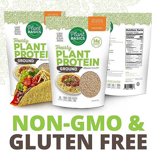 Plant Basics - Hearty Plant Protein - Unflavored Ground, 1 lb (Pack of 6), Non-GMO, Gluten Free, Low Fat, Low Sodium, Vegan, Meat Substitute