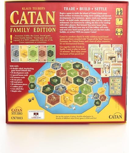 CATAN Family Edition Board Game - Embark on a Quest for Settlement! Strategy Game for Kids & Adults, Ages 10+, 3-4 Players, 60 Minute Playtime
