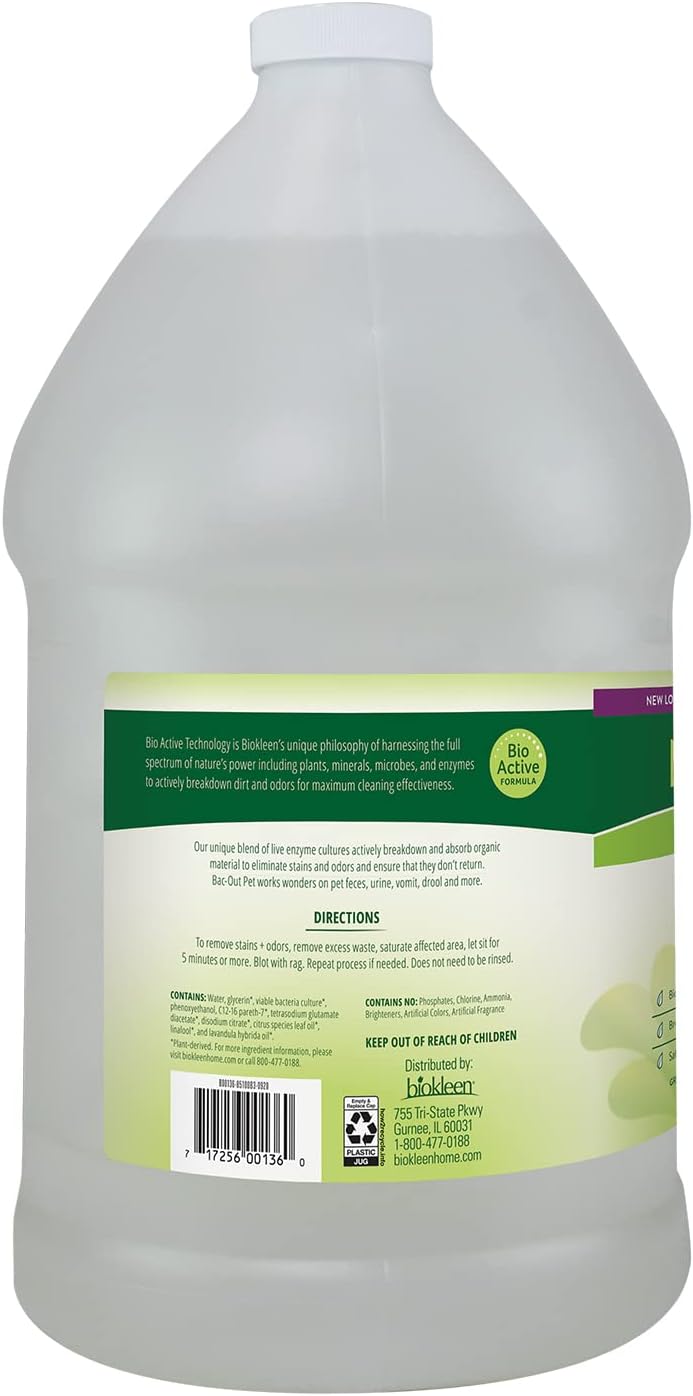 Biokleen Bac-Out Pet Stain Remover - Enzymatic, Natural, Plant-Based Destroys Stains & Odors, Safe for Surfaces & Fabrics