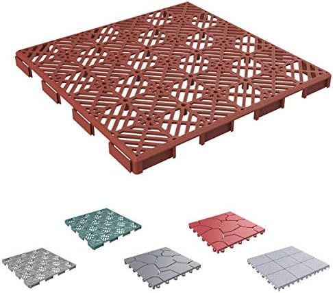 Deck Tiles - 6-Pack Pavers - Polypropylene Interlocking Patio Tiles - Outdoor Flooring for Patio, Porch, Garage, or Pool Deck by Pure Garden (Terracotta)