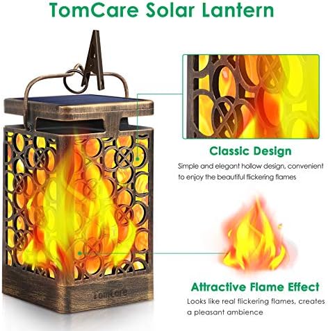 TomCare Solar Lanterns Outdoor, Flickering Flame Hanging Lights, 2 Pack
