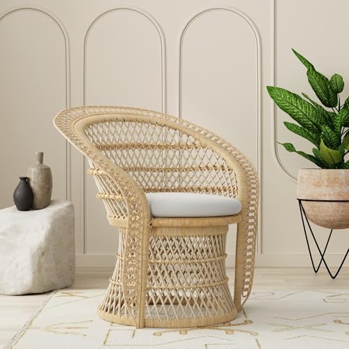 Kouboo Rattan Armchair – Natural Peacock Style Lounge & Dining Chair – Boho Patio Furniture, Indoor Accent Chair for Living Room