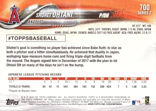 2018 Topps Baseball #700 Shohei Ohtani Rookie Card