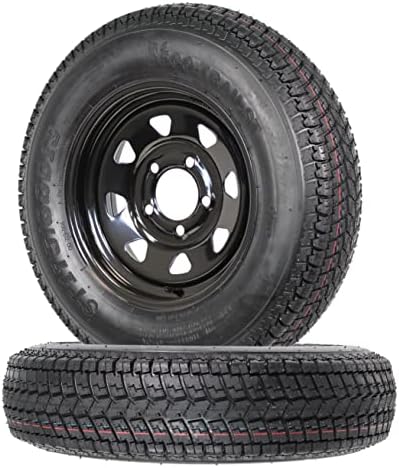 eCustomrim 2-Pack Mounted Trailer Tire Black Spoke Wheel Rim ST175/80D13 Load Range C 175/80D13 5 Lug - 2 Year Warranty w/Free Roadside