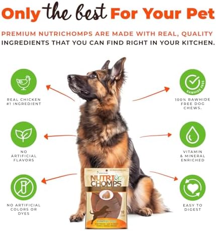 NutriChomps Rawhide-Free Dog Chews, Ear-Shaped, Chicken, 10 Count