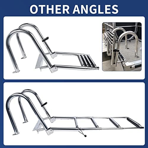 4-Step Pontoon Boat Ladder, 316 Stainless Steel Folding Telescoping Inboard Ladder with Hand Railing and Extra Wide Steps